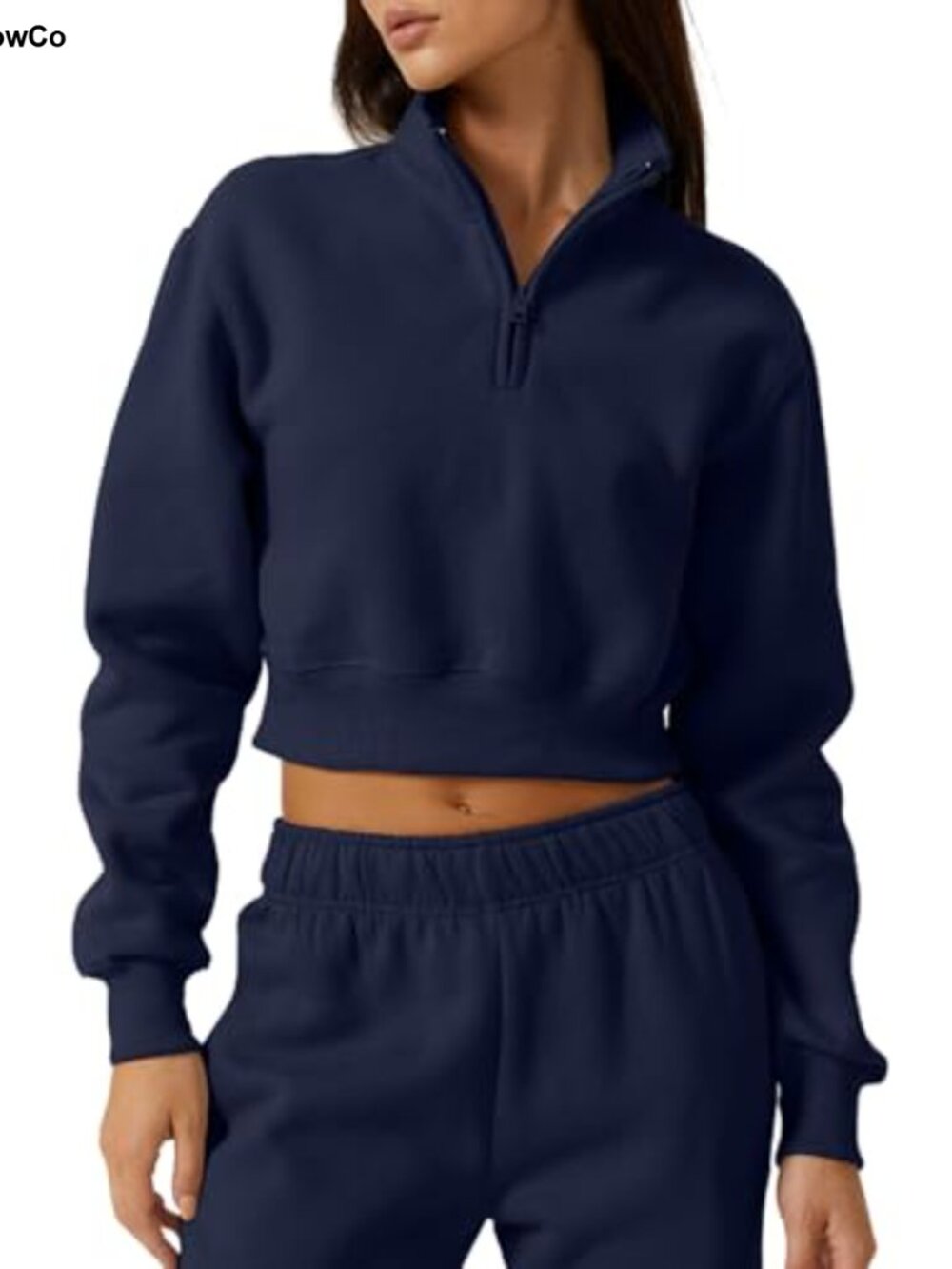 Half Zip Crop Sweatshirt High Neck Long Sleeve Fleece Pullover Top